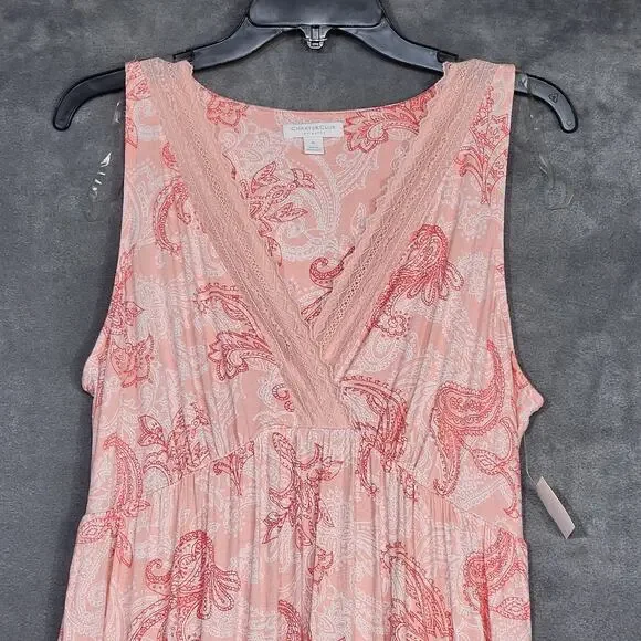 Charter Club Sleeveless Nightgown Lace Trim Orange Blossom Paisley Medium - Picture 5 of 9